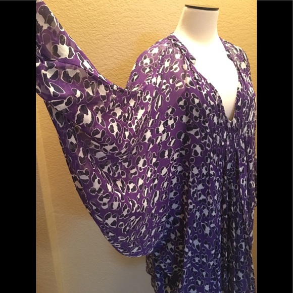 DVF-Silk Bat Wing Purple Leopard  Print Dress - Picture 4 of 8